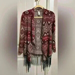 Lilypad Aztec Western Fringe Wrap Cardigan Size small